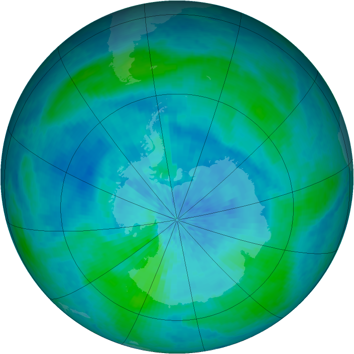 Antarctic ozone map for 07 March 2002